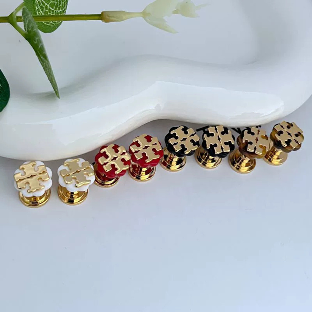 Tory Burch Multicolor Floral Letter Stud Earrings